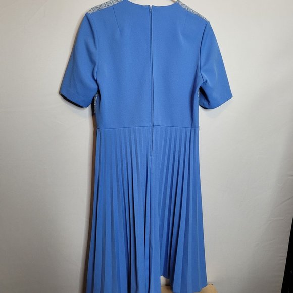 Vintage Dress Polyester Diolen Made in Europe Sz 44 Pleated Skirt Zip Back Belt - Picture 11 of 13